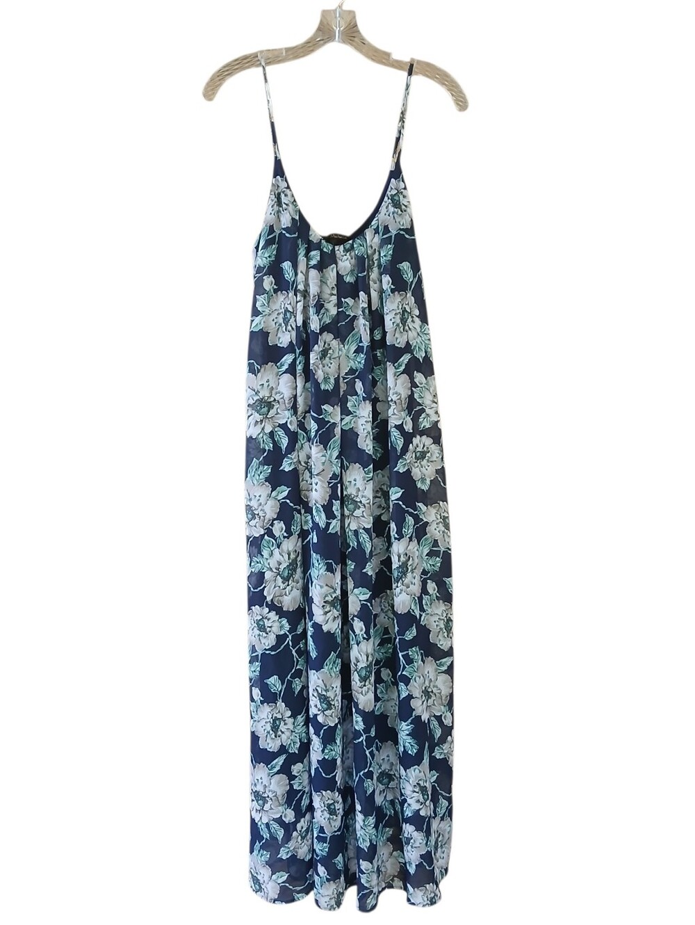 Ryan Michelle Navy Floral Lined Polyester Maxi Dress Large